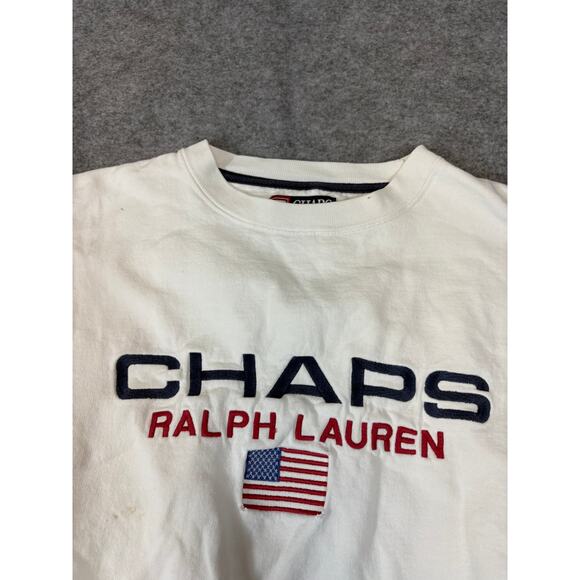 VINTAGE Chaps Ralph Lauren Sweatshirt Mens XL White Pullover Embroidered USA Y2K - Picture 7 of 8